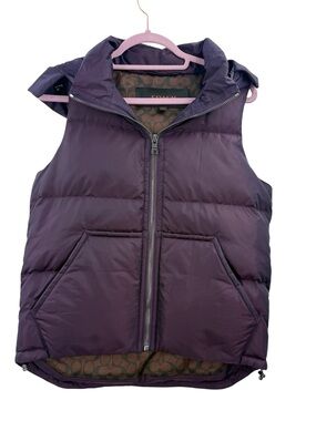 Coach Purple Hooded Down Y2k Gorpcore Puffer Vest Signature Lining XS